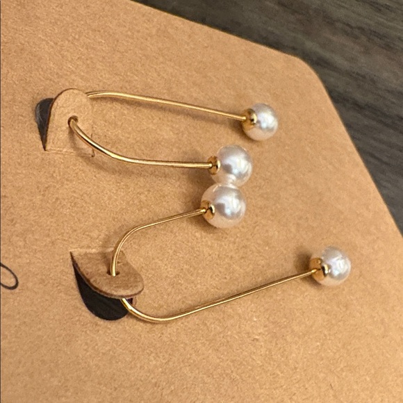 NEW Lot of 2x [J. Crew] Seashell Drop & Pearl Thread-Through Earrings, Gold - Picture 8 of 8